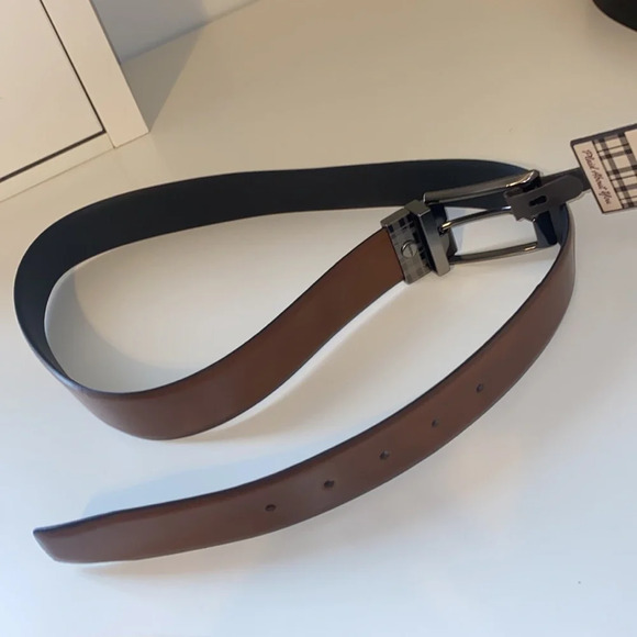 Boconi Reversible Black / Cognac Plaid About You Leather Belt - Picture 5 of 5